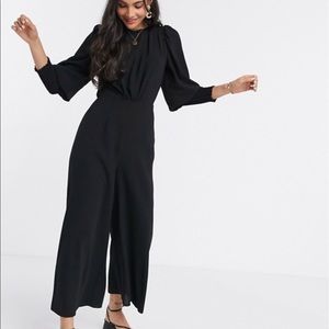 ASOS DESIGN shirred sleeve jumpsuit in black
